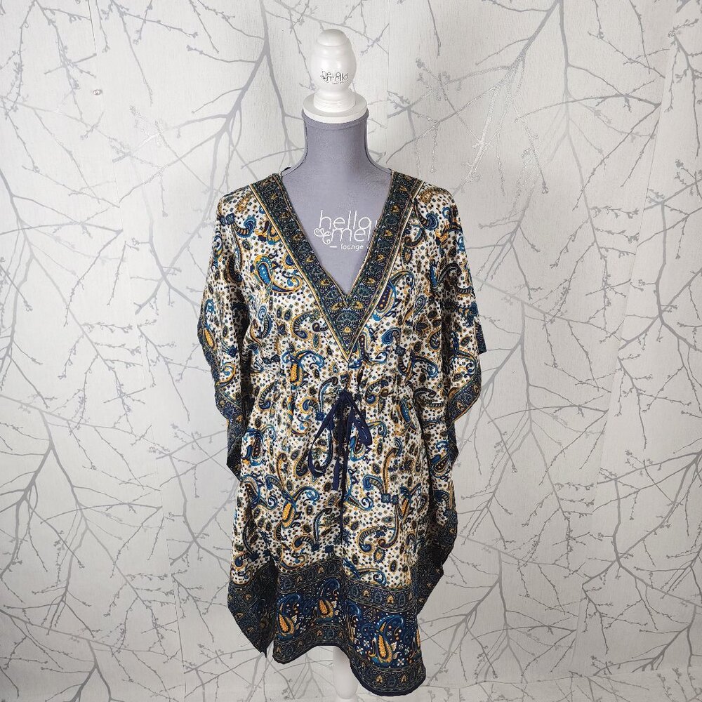 Sahiba Paisley Printed Drawstring Cinch Waist Kaftan Beach Cover